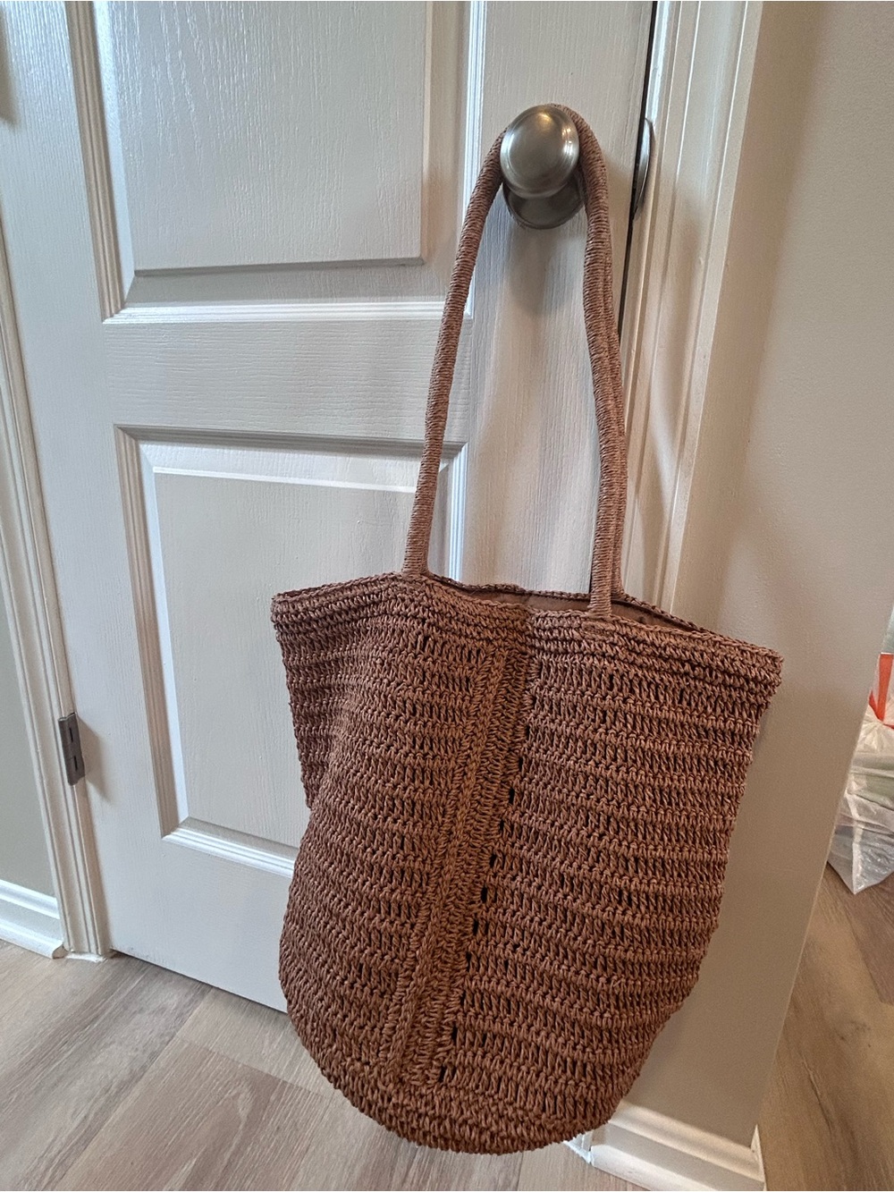 z supply Woven Brown Crochet Tote Bag - Stylish Everyday Carry